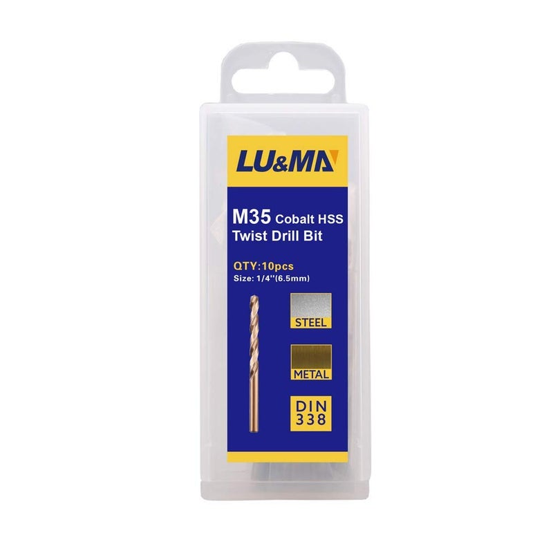LU&MN 1/4" M35 Cobalt HSS Jobber Length Twist Drill Bit with Straight Shank,Heavy Duty, Pack of 10 PCS, Drilling for Cast Iron, Heat-Treated Steel, Stainless Steel and Other Hard Materials by LU&MN - Image 3